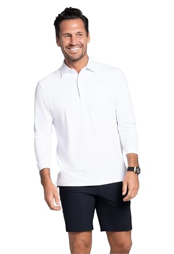 IBKUL Athleisure Wear Sun Protective UPF 50+ Icefil Cooling-Long Sleeve Polo (Modern Fit) White/Solid/XL
