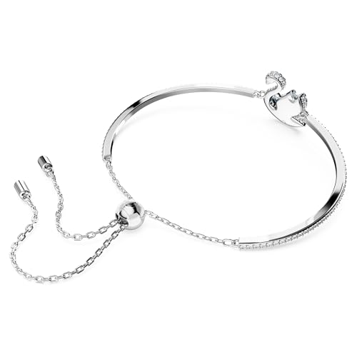 Swarovski Iconic Swan Bracciale Rigido, Con Cigno In Pavé Di Cristalli Swarovski, Chiusura A Sfera Scorrevole, Placcatura In Tonalità Rodio, Blu - 4