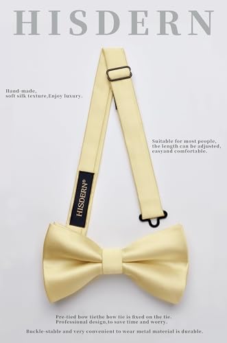 Image of HISDERN Bow Ties for Men Solid Color Pre-Tie Bow Tie and Pocket Square Set Classic Formal Tuxedo Bowties for Wedding Party