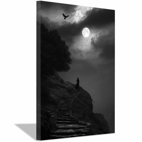 Poster Noir Et Blanc Scène Nocturne Montagne pour Salon et Bureau