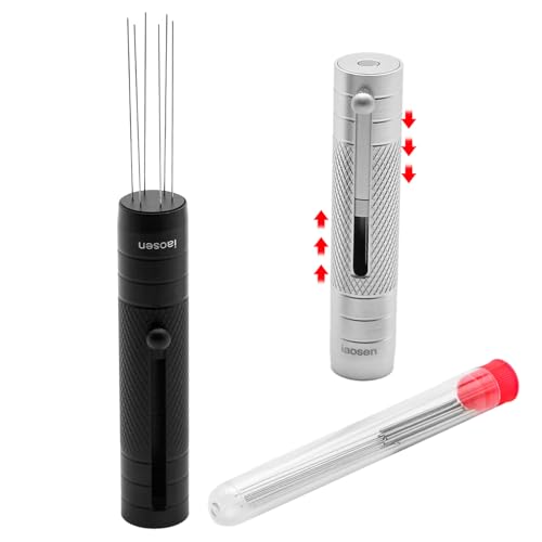 Telescopic Coffee Espresso Distribution Tool,Magnetic Coffee Stirrer 0.35mm 6 Prong Espresso Stirrer Tools for Barista with 10 Extra Needles for Espresso Stirrer Coffee Stirring Tool (silvery)