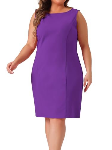 Image of Agnes Orinda Plus Size Sheath Dress for Women Sleeveless Boat Neck Casual Straight Pencil Work Dresses