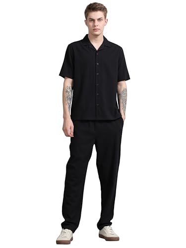 Image of StitchX Men's Airport Look Textured Seersucker Resort Cotton Shirt & Trouser Co-Ord Set S-2XL