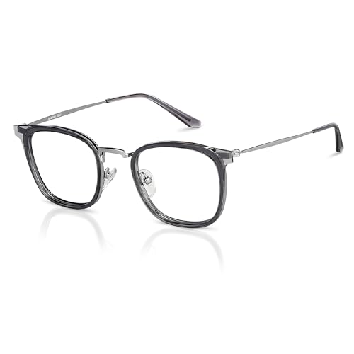 | Zero Power Bluecut & Antiglare Computer Eyeglasses | Grey Full Rim Square | For Men and Women | Medium - LB E13529