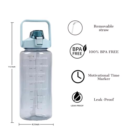 Image of VISBY INDIA Plastic Water Bottle, 2L Capacity, BPA-Free, Airtight, Contemporary Style, Wide Mouth Design for Home, Office, Gym, Travel, Clear Finish, 20cm Height (Green)