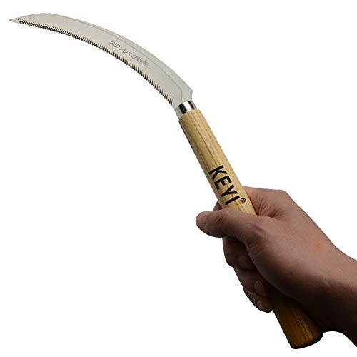 KEYI Saw Tooth Grass Sickle 6.7" Light Serration Stainless Steel Blade,Great for Removing Garden Courtyard Unwanted Weeds Anti and Vines