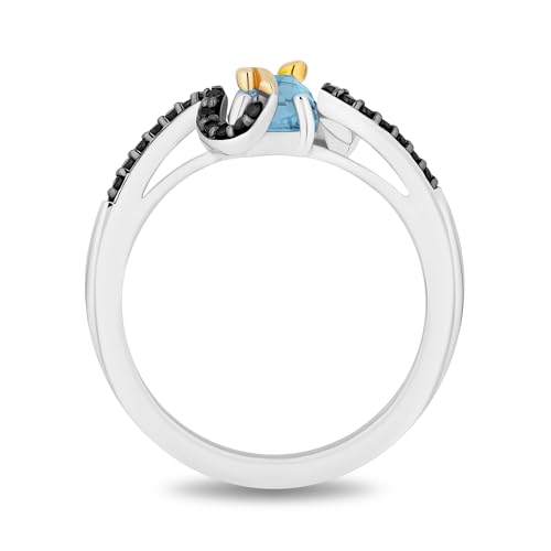 Jewelili Enchanted Disney Fine Jewelry Black Rhodium and 10K Yellow Gold over Sterling Silver with 1/5 CTTW Diamonds and Swiss Blue Topaz Jasmine Ring Size 74