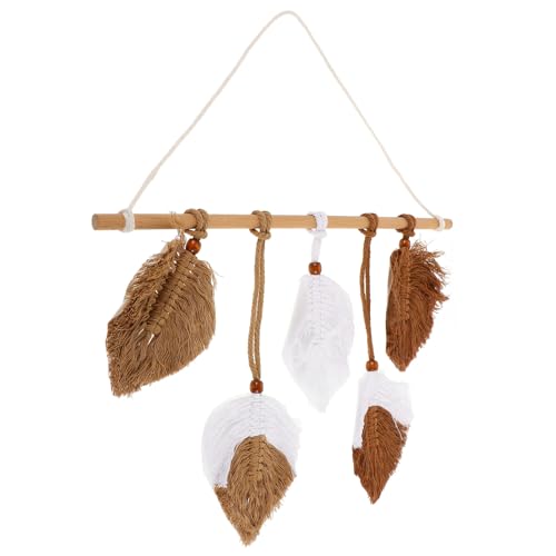 ANDRESLAD Tapiz de Macramé Bohemio Hojas Tejidas a Mano Decoración de Pared para Salón y Dormitorio Tamaño 40X45 CM Decoración Boho Ligera y Versátil para Habitaciones