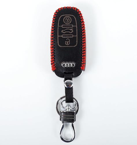 Image of Leather Car Key Cover Case Compatible for Audi A3 A4 A5 Q3 Q5 Q7 Q8 (Black)