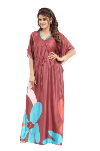 Image of Kaftan Printed Cotton Maxi Dress /Nighty /Nightdress for Ladies /Girls /Women | Free Size