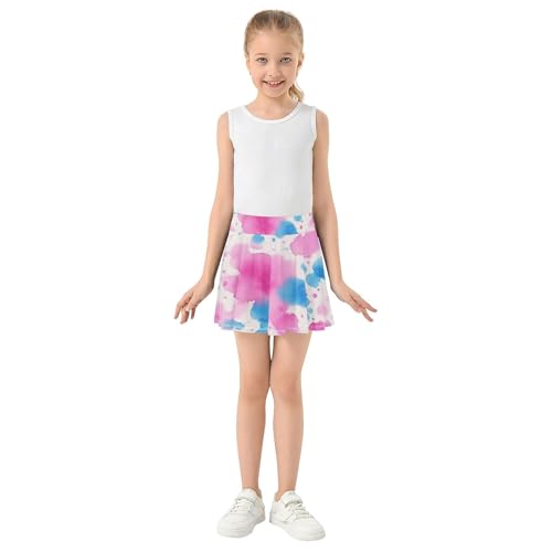Custom Athletic Shorts for Girls Skorts Tennis Skirts for Kids Flowy Skort Abstract Pink Blue Splashes White 4t3