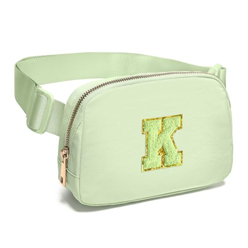 Image of Gitus Gifts for 8 9 10 11 12 Year Old Girls Belt Bag Fanny Pack Crossbody Bags with Initial Letter Patch Cute Stuff Birthday Gifts for Teen Girls Women Personalized Trend Stuff (Light Green-K)