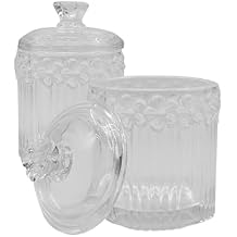 2 Pack Glass Qtip Holder Canisters with Lids , Crystal Clear Apothecary Jars for Cotton Balls, Swabs, Floss, Candy & Makeup Pads , Bathroom Vanity Organizers & Beauty StorageClear