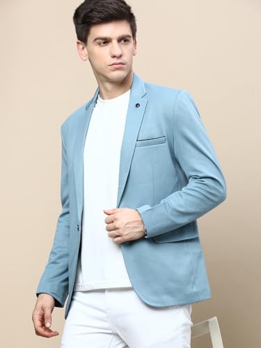 Image of SHOWOFFFF Men Solid Single Breasted Party Blazer | Notched Lapel Full Sleeves Cotton Blazer's for Mens | Slim Fit Regular Length Blazers for Men's