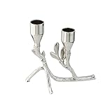 Modern Silver Tealight Tree Branch-Inspired Dual Metal Leaf Candle Holder 5.12'x4.57' Alloy Steel candlesticks Taper for Tables top Centerpiece Home Decor (Silvery)