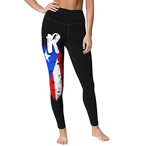 Puerto Rico Pr Flag Women's Yoga Pants Capri Leggings High Waist Tights Skinny Pants Black