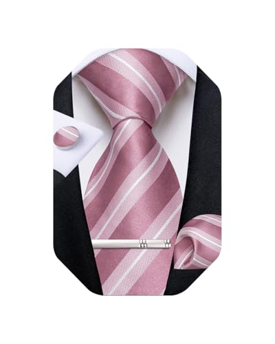 Image of DiBanGu Mens Tie Silk Plaid Striped Necktie and Pocket Square Cufflinks Tie Clip Set with Gift Box Formal Wedding Party