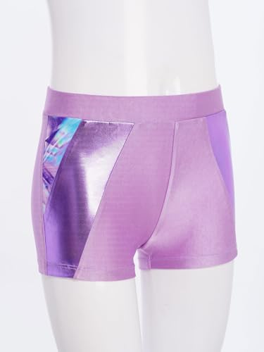 Kids Girls Metallic Printed Dance Shorts Elastic Waistband Patchwork Athletic Shorts for Gymnastics Yoga4