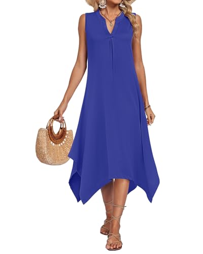 Image of AUSELILY Summer Dresses for Women 2026 Casual Sleeveless Sundress Asymmetrical Hem Tank Midi Dress with Pockets