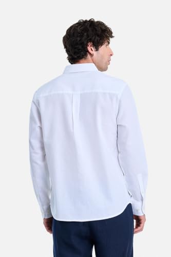 Image of SNITCH Men Casual Shirt | Regular Fit Full Sleeve Spread Collar Solid Pattern | Breathable Cotton Linen Blend & Lightweight Fabric for Summer, Vacation & Smart Casual Wear