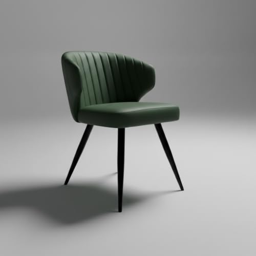 Image of Finch Fox Shree Faux Leather Living Room Dining Chair in Dark Green Color with Black Powder Coated Metal Legs