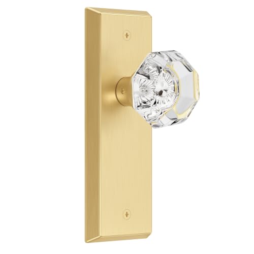 Image of Antique Crystal Passage Door Knobs Interior Non-Locking, Brushed Gold