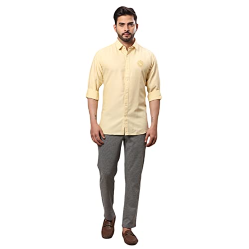 Image of Raymond Men's Pure Cotton Solid Pattern Slim Fit Regular Collar Full Sleeve Casual Shirt
