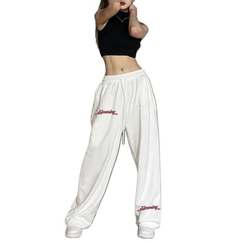 Pantalones De Deporte De Pierna Ancha, Pantalones Deportivos con Cordón, Baile Hip Hop, Negro, Blanco, S-2XL (White,M)