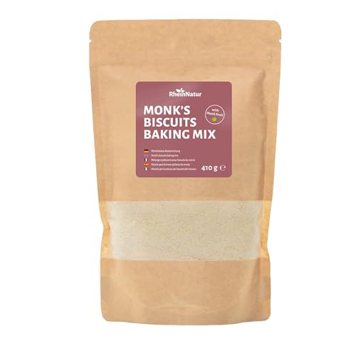 RheinNatur Monk Fruit Baking Mix 410 g - Eine Backmischung ohne Zuckerzusatz mit Monk Fruit gesüßt ideal für Kekse & Gebäck. Haferflicken und Dinkel Kekse