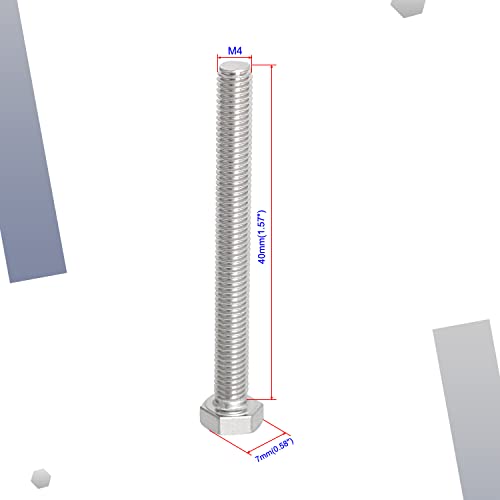 Image of M4 x 40mm Hex Head Bolts Screws Grade 5.8 Stainless Steel, Fasteners Fully Machine Threaded SUS304 10 Pcs