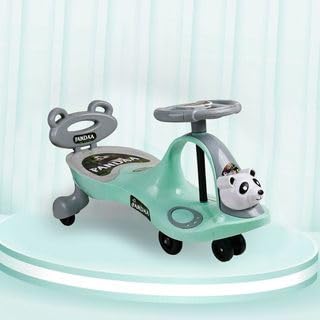 Duitlite Panda Face Magic Car for Kids with Light & Music for Boys and Girls & Comfortable Seats & Durable Weight Cap- 100 Kg | Ride-on Baby Car, Swing Car, Magic Toy Car, Kids Push Car (Green)