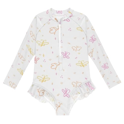 Graffiti Hearts Girls Swimsuit One Piece Rash Guard Girls' Swimwear Long Sleeve Swimsuits for Girl Size 3-12T