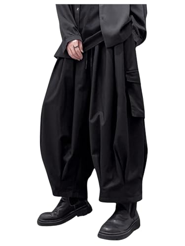 OYOANGLE Men's Baggy Cargo Pants Elastic Drawstring Waist Hip Hop Harem Trousers