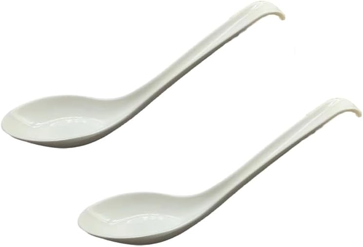 2-Pack Asian Soup Spoons Chinese Style Soup Spoon Miso Ramen Spoon Melamine Spoons，White