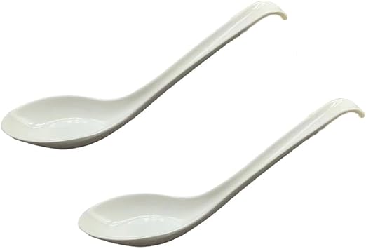 2-Pack White Asian Soup Spoons | Chinese Style, Miso Ramen Spoon, Melamine