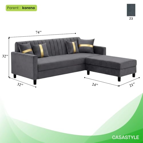 Image of CASASTYLE Korion 4 Seater L Shape Sofa Set with Movable Ottoman | Flexible Left or Right Layout | Cozy Velvet Fabric | Soft Touch Seating | Modern Designer Sofa for Living Room (Dark Grey)