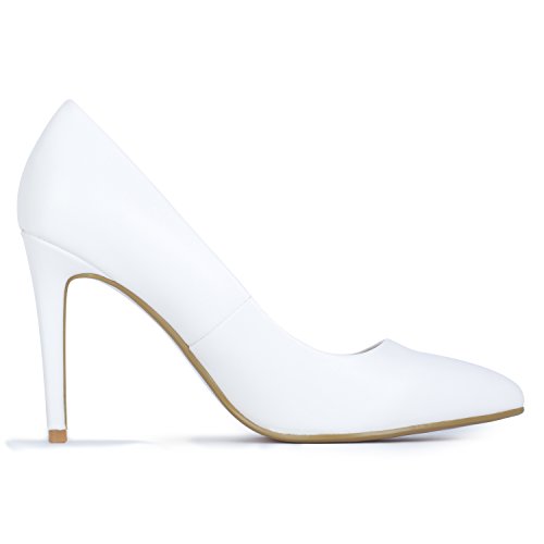 Idifu Women's In4 Classic Pointed Toe High Heels Pumps Wedding Dress Office Shoes (White Pu, 8.5 B(M) Us) #TOP5