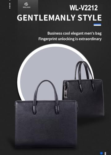 Fingerprint Lock Leather Business Briefcase,14" inches Laptop Compartment Waterproof Anti-theft Business Bag for Man Woman,Black4