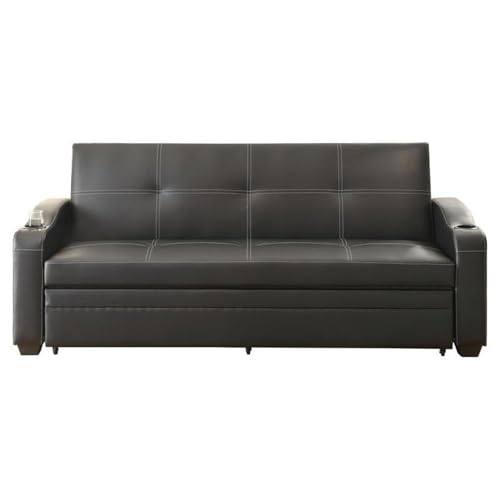 Pemberly Row Faux Leather Click-Clack Sleeper Sofa Black