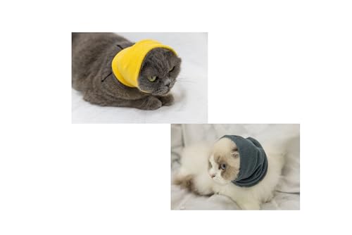 Image of Cat Snood Ear Wrap Protectors Anxiety Relief Ear Cover Hematoma Compression Yellow+Aqua Blue S