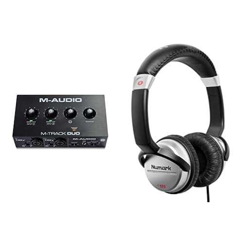 M-Audio M-Track Duo Usb Audio Interface Kayıt, Stream ve Podcast için Ses Arabirimi + Numark HF125-6 ft Kablolu Ultra Taşınabilir Profesyonel DJ Kulaklıkları