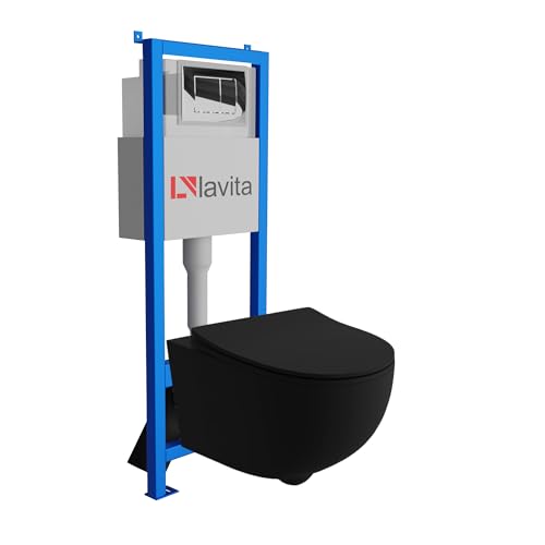 Lavita LAV 101 Élément mural pour WC 40 cm + évier mural suspendu sans bord + panneau de commande LAV 200.1.2 chromé | Kit complet | Réservoir de chasse encastré | WC complet