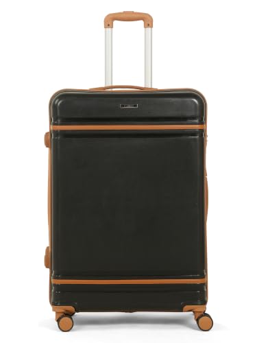 Image of Teakwood Large Size 8 Wheels Trolley Bag, Hard Cabin with Zipper Closure, Adjustable Push Button & Cross Side Strap, Number Lock System 360 Degree (Large, Black)