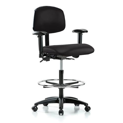 Image of Perch Multi-Task Office Chair with Adjustable Armrests and Foot Ring | High Bench Height 24-33.5 inch | Black Vinyl