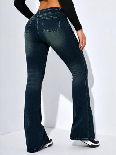 Image of Ben Martin Women's High Waist Jeans || Flared Bell Bottom Bootcut Pants || Wide Leg Stretch Denim - Perfect for Travel, Party & Everyday Use - Sizes 26-40 (1)