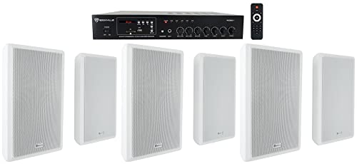 Rockville Bundle RCS80-1 60 Watt 70v Commercial Amp/Bluetooth Receiver Bundle with (3) Pair RockSlim 70W White 5.25