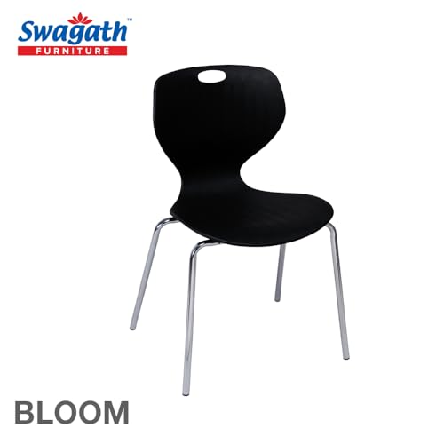 Image of Furniture 4 Seater Max Plastic Cross Leg Dining Table and 4 Nos Bloom Chair Shell with Stainless Steel Legs for Home, Garden & Cafeteria (Finish Color -Black, DIY(Do-It-Yourself)
