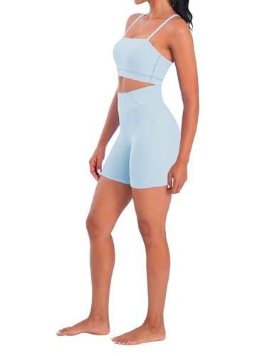 Image of Sunzel Adjustable Straps Sports Bra Padded Yoga Crop Top Light Support | Buttery Soft, Wireless, Adjustable Spaghetti Straps, Removable Pads, Bandeau Bra with Straps, Workout Gym Daily Wear