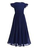 iEFiEL Festlich Kleid für Mädchen Kinder Hochzeit Kleid Prinzessin Erstkommunion Kleid Chiffon Festzug Sommerkleid Brautjungfer Gr. 104-164 A Marineblau 152