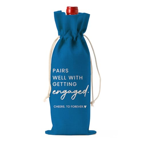 Image of Engaged Engagement Gifts for Couples Her Engagement Party Decorations | Engaged Wine Bag for Couple Women Pairs Well with Getting Engaged Wine Accessory Sets Blue